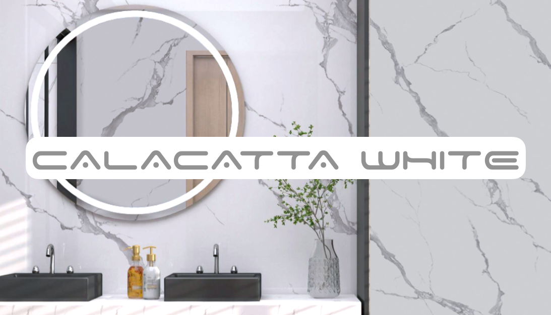 Baño moderno con paredes de placas decorativas mármol Calacatta White marca NOVANID