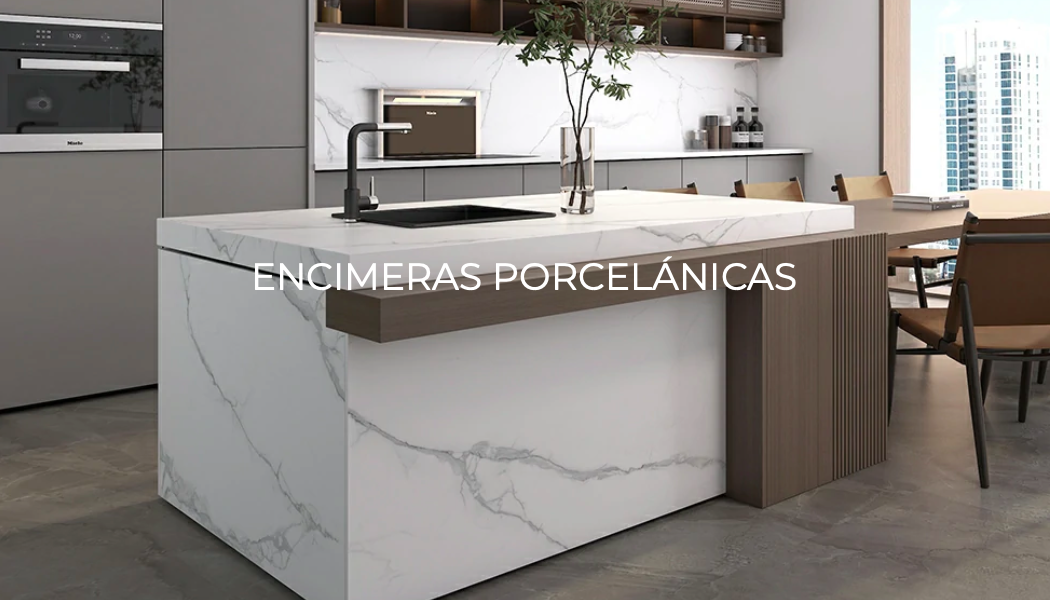 Encimera de cocina de piedra con un diseño moderno y acabado en mármol.