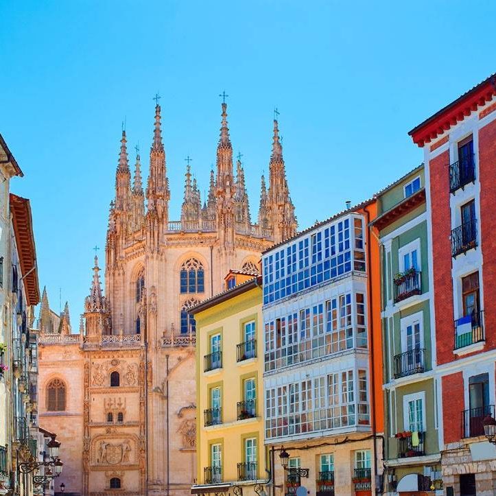 Vista de la Catedral de San Vito, rodeada de coloridos edificios en Praga.
