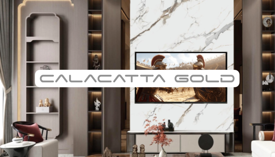 Interior con paredes de placas decorativas mármol Calacatta Gold marca NOVANID.