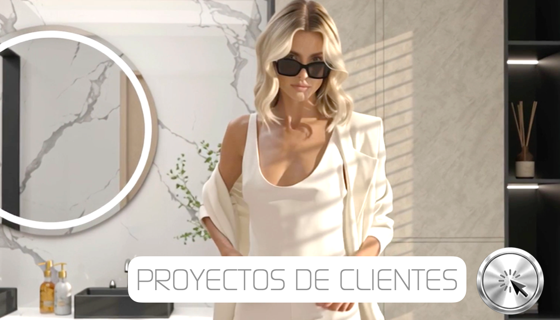 Mujer con gafas de sol y blusa blanca, rodeada de decoración de placas decorativas modernas