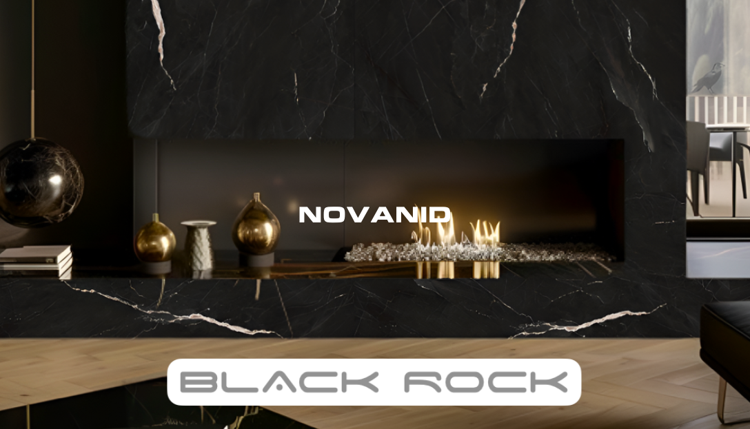 Interior moderno con paredes de paneles decorativos de hormigón marca novanid, sofá blanco y televisor plano.